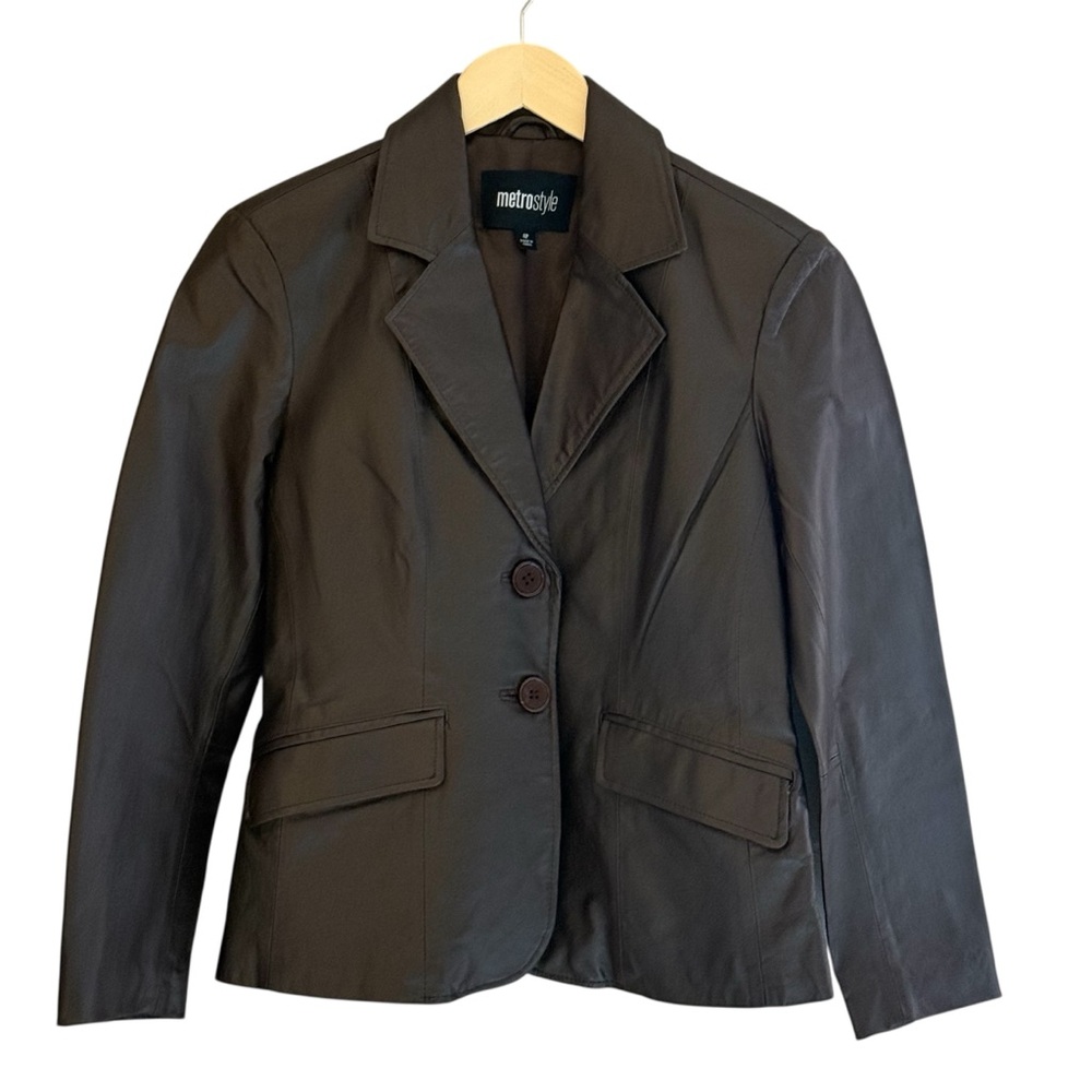 Metrostyle Leather Vintage Blazer Jacket  Brown‎ Size 4Petite